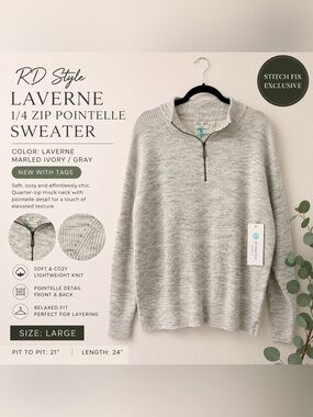 RD Style Laverne 1/4 Zip Pointelle Sweater NWT Large